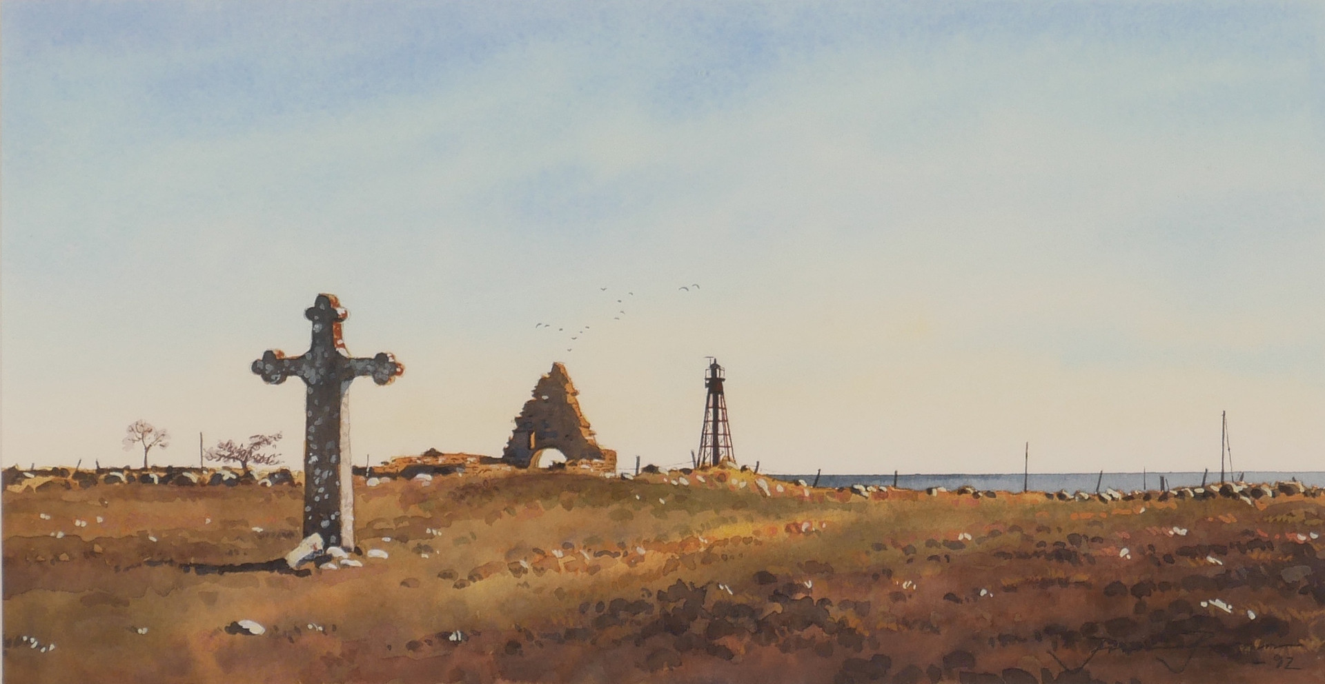"Kapelludden, Öland", akvarell, signerad Johan Persson -92.