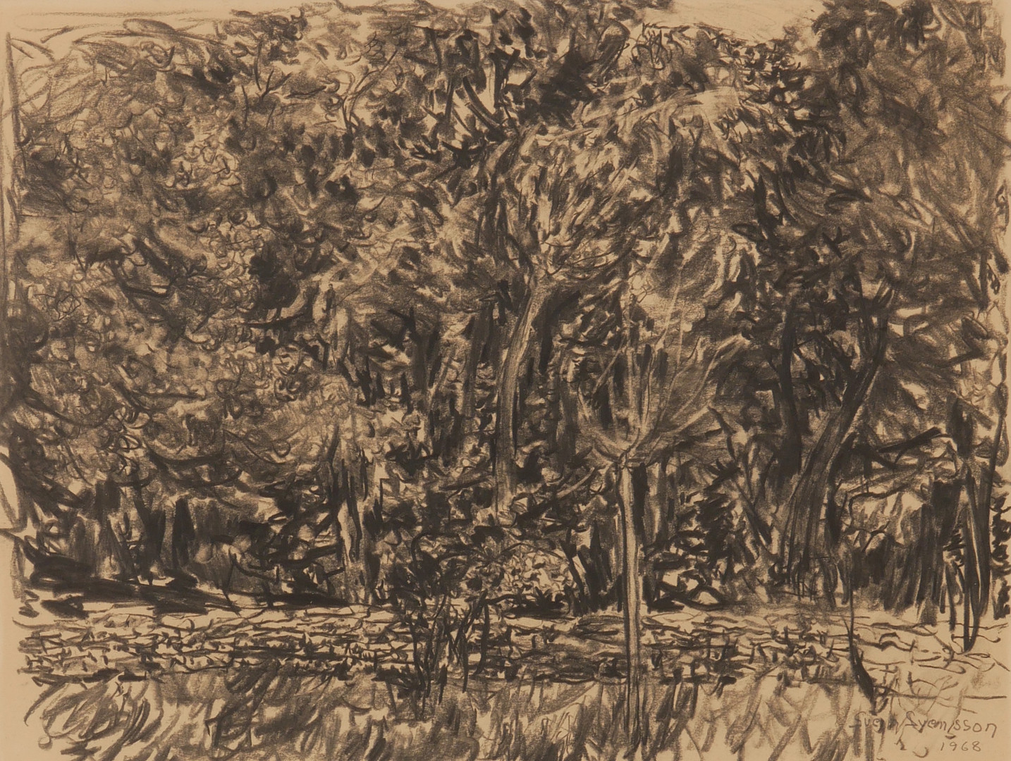 "Ottenbyskogen", teckning, signerad Sven Svensson 1968.