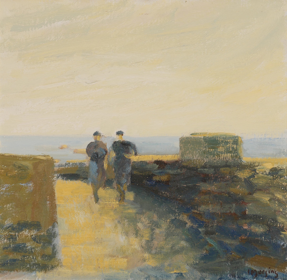 "Promenad, Öland", olja på pannå, signerad I Morsing.