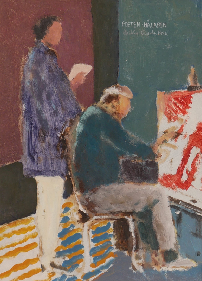 "POETEN-MÅLAREN", gouache, signerad Weikko Kuuzela 1996.