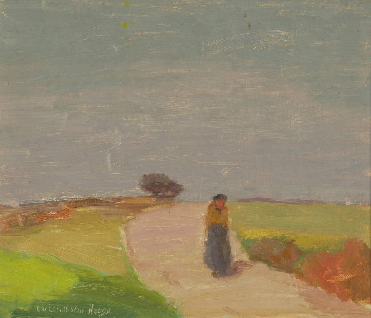 "Motiv från Öland", olja på pannå, signerad Edv. Lindholm-Houge.