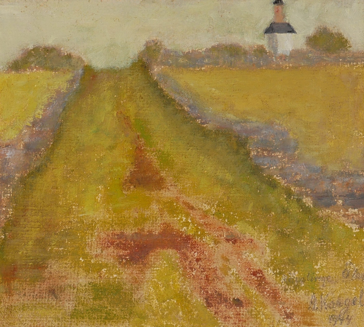 "Räpplinge Öland", olja på pannå, signerad A. Kargel 1944.