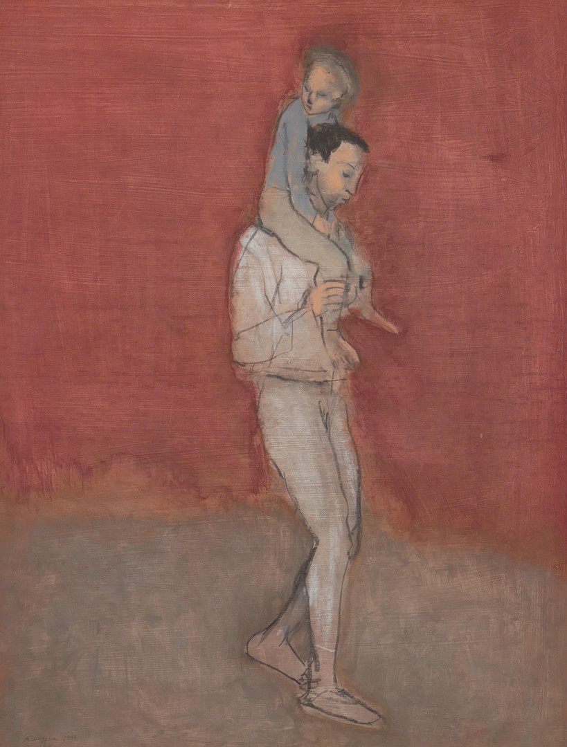 "Tagg i foten", gouache, signerad Kuuzela 1999.