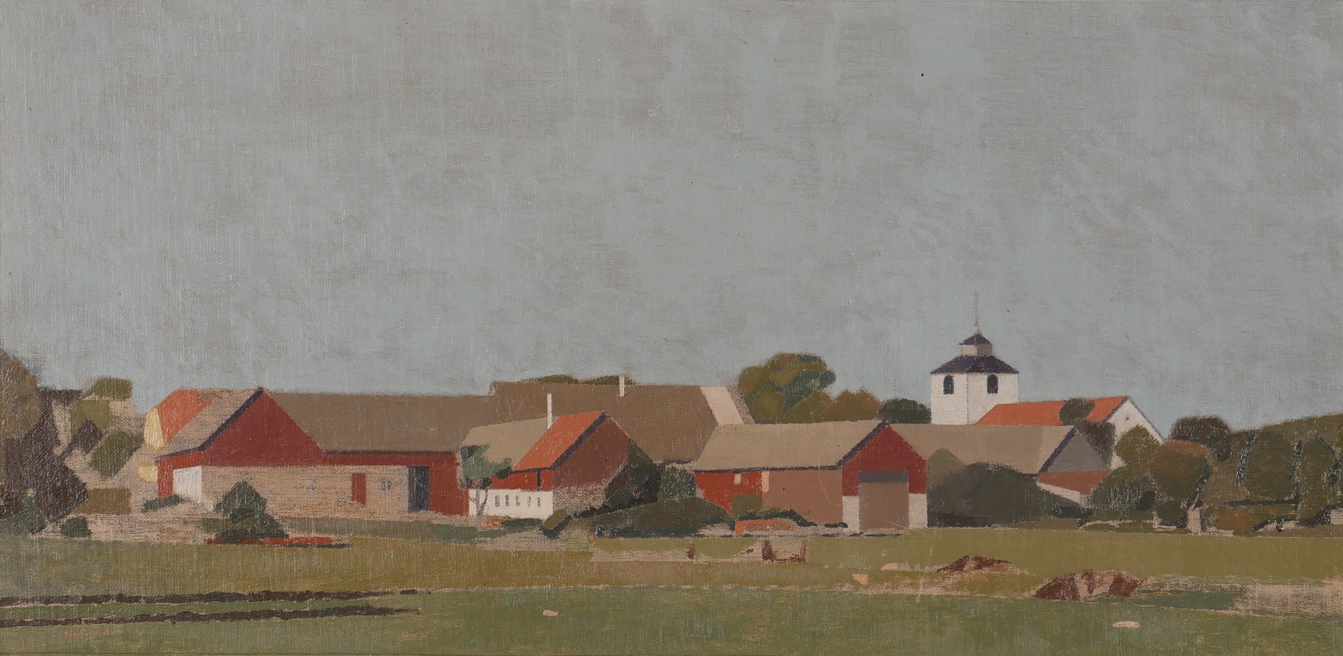"Hulterstad by, Öland", olja på pannå, signerad Sigfrid.S.
