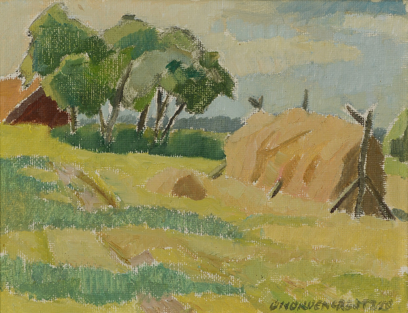 "Högsommar", olja på pannå, signerad, 1950.