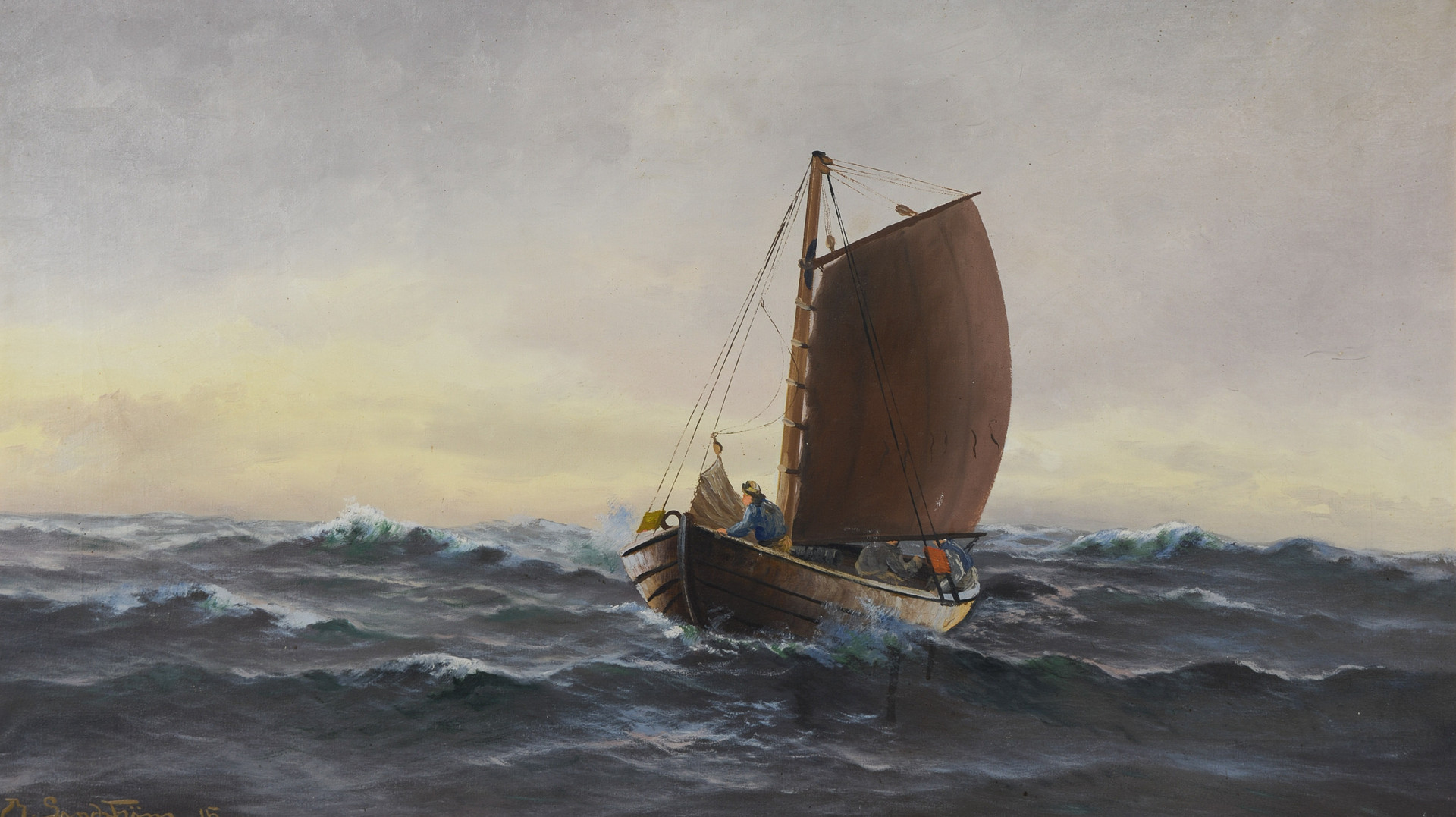 Marinmålning, olja på duk, signerad, daterad -15.