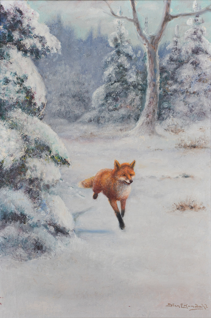Räv i snölandskap, olja på duk, signerad.