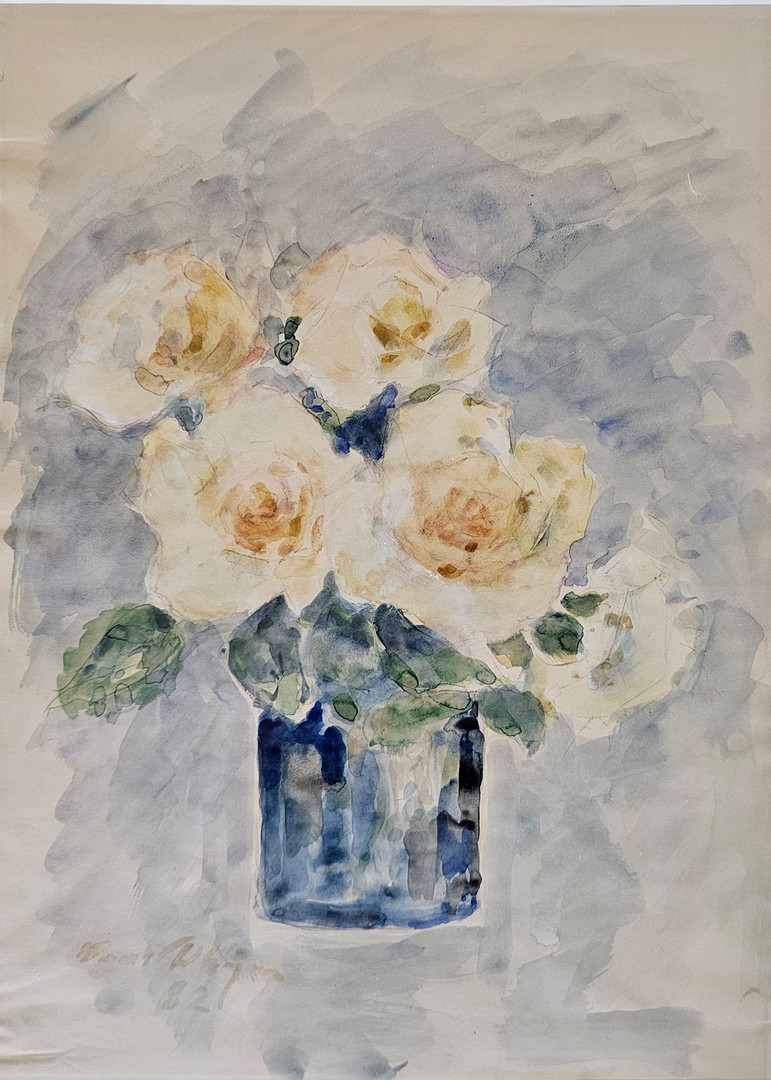 Blomsterstilleben. Akvarell, signerad Hans Dhejne och daterad 82.