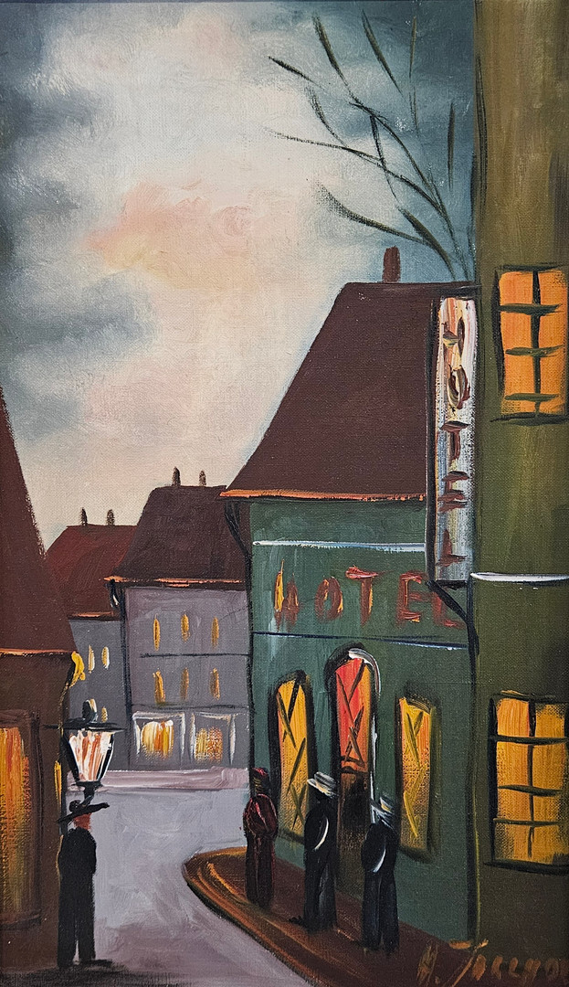 "Gata i Amsterdam". Olja på duk, signerad H. Jarlhov.