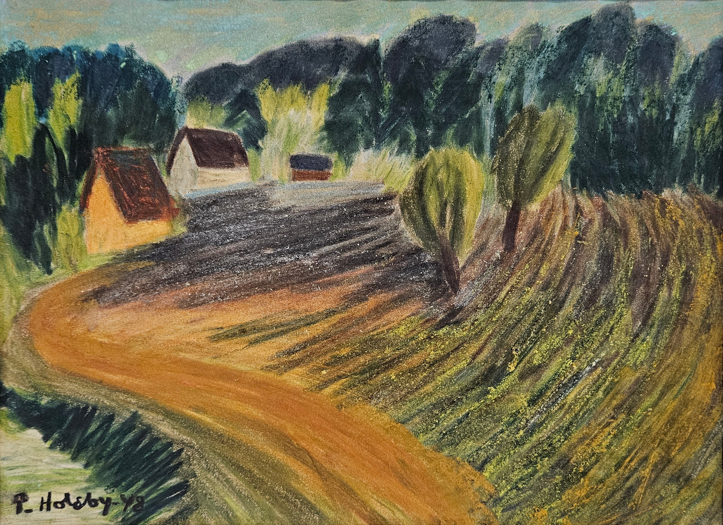 Landskap. Pastell på papper, signerad P. Holsby och daterad -48.