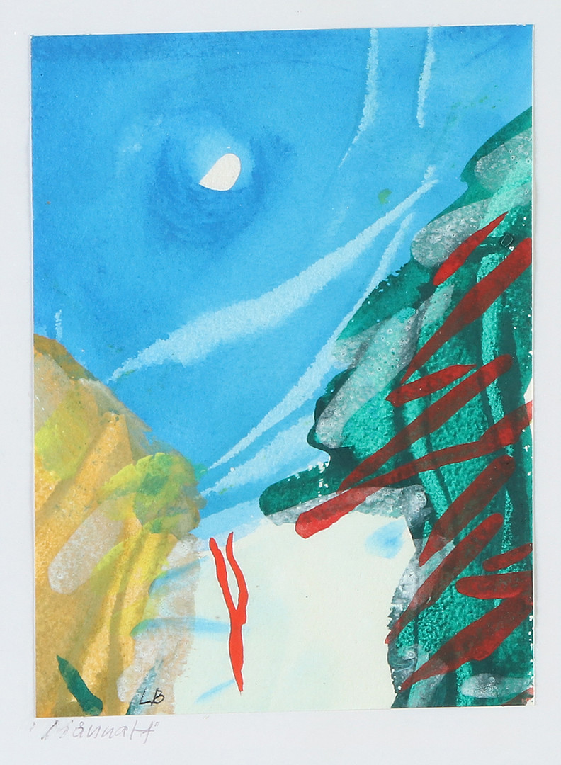 Gouache. "Månnatt". Signerad LB.