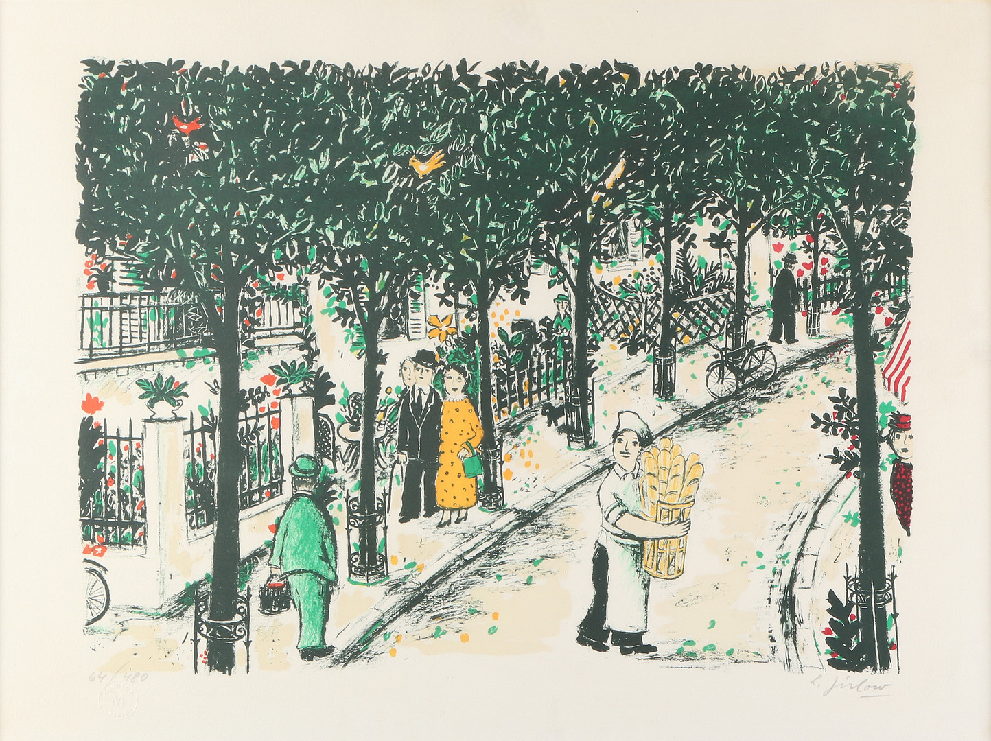 Litografi, 64/480. Parismotiv. Signerad.