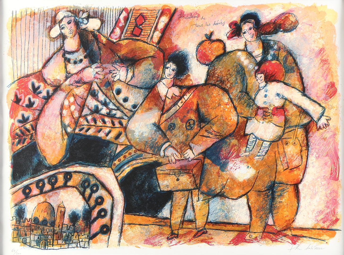 Litografi, 64/200. "Jerusalem de tours les desirs". Signerad.