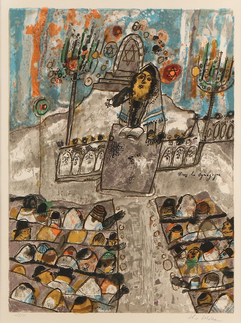 Litografi, 25/135. "Dans la synagogue". Signerad.