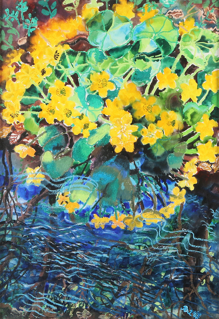 Blandteknik. Blomster. Signerad.
