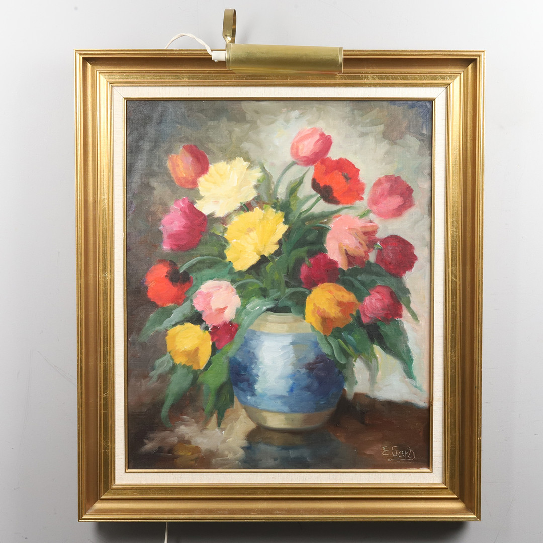 Olja på duk, "Blomsterstilleben", signerad.