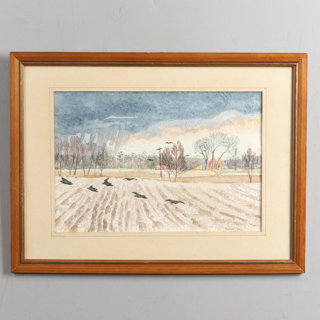 AKVARELL/BLANDTEKNIK. "Landskapsvy", signerad Raymond Boyd.