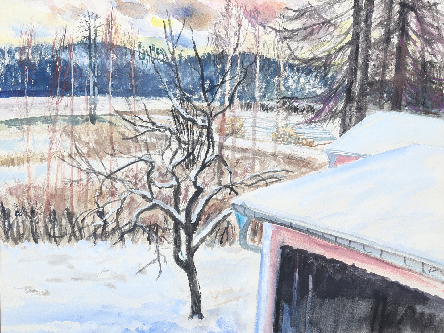 Snölandskap, akvarell, signerad i motiv.