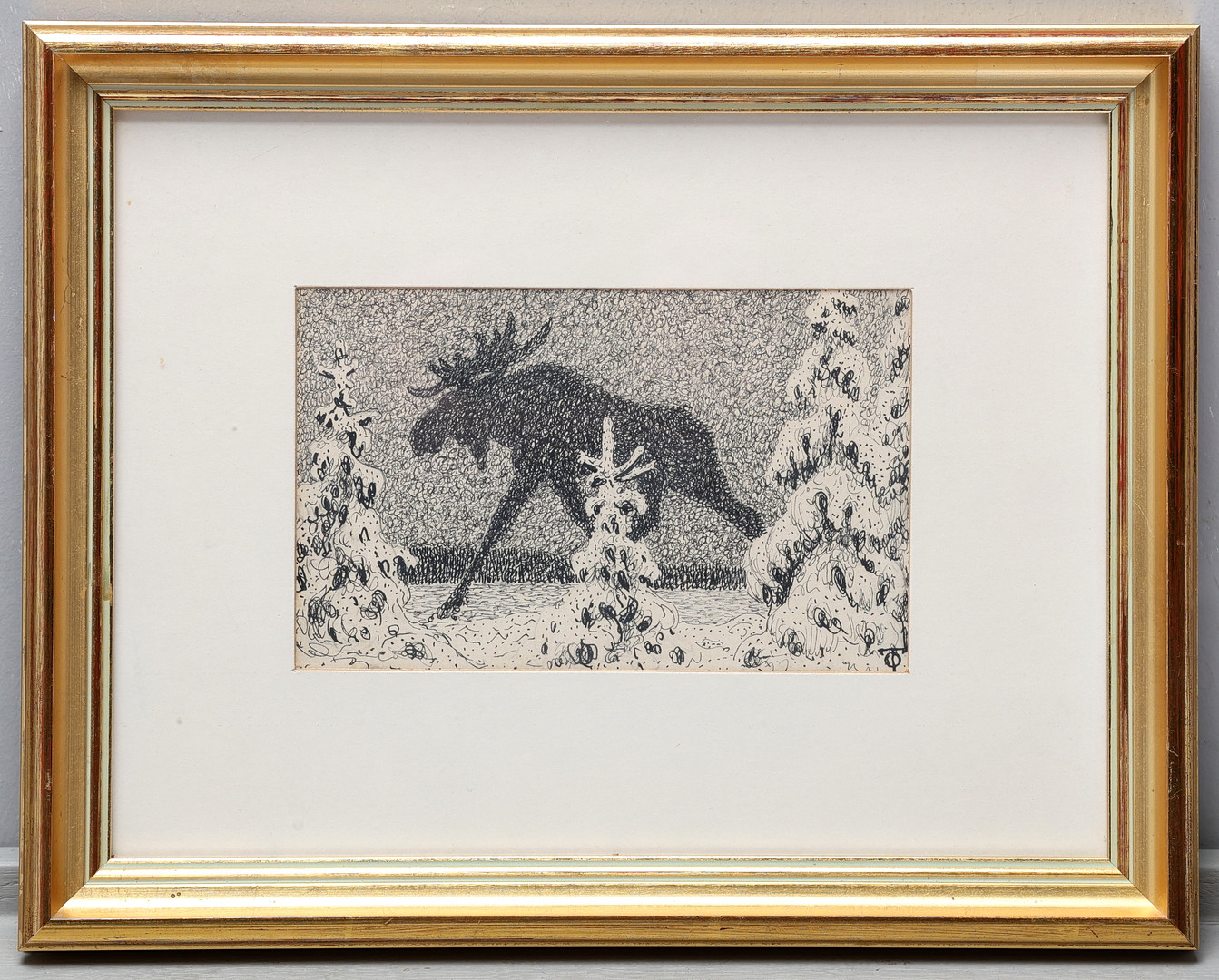 (1879-1944). Teckning på papper, älg, signerad.