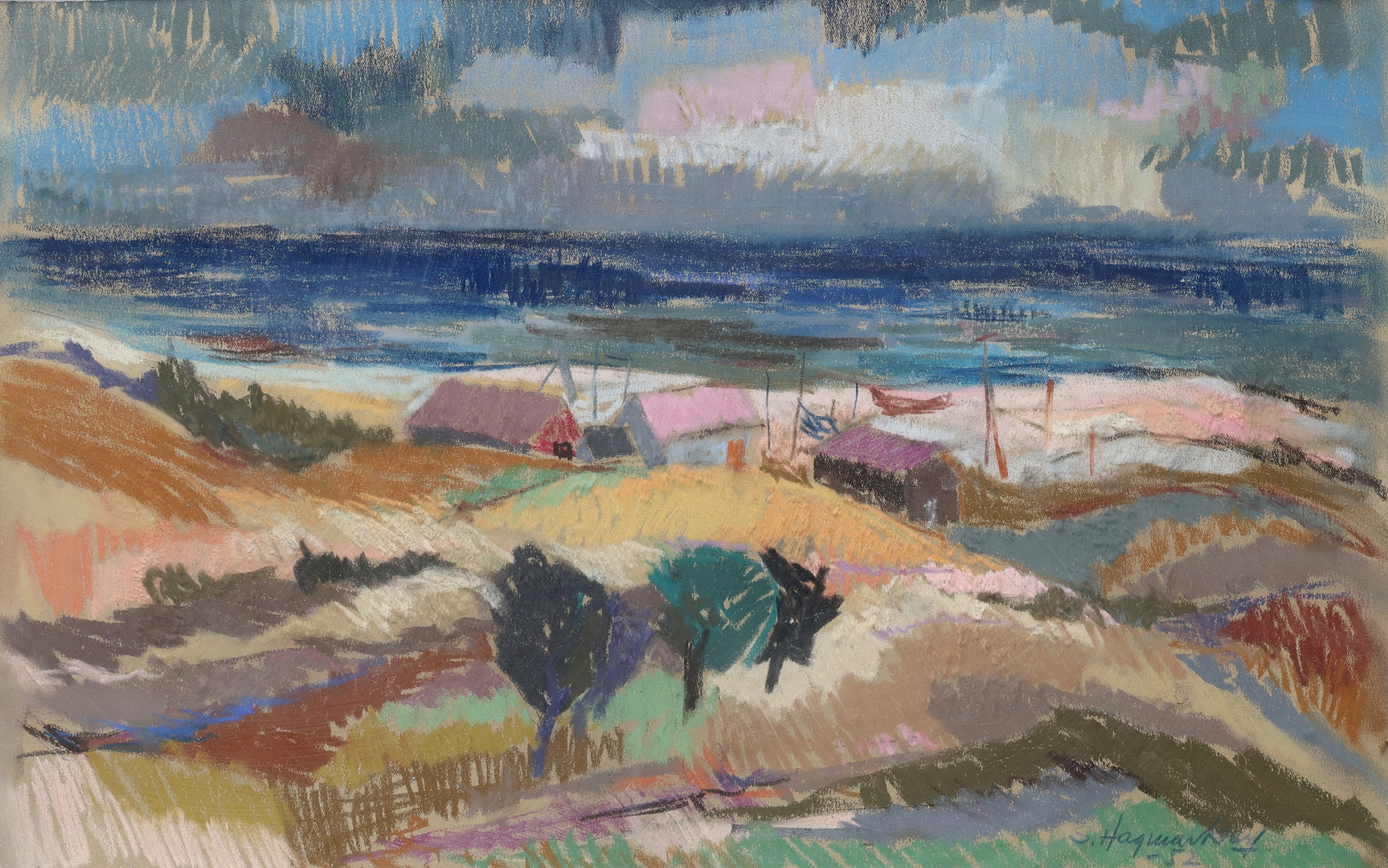 Pastell på papper, "Vitamölla", signerad.