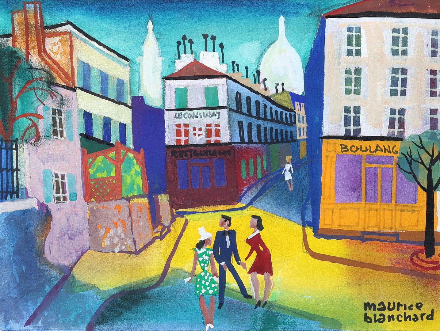 Blandteknik, "Le Consulat", motiv från Montmartre, Paris, signerad.