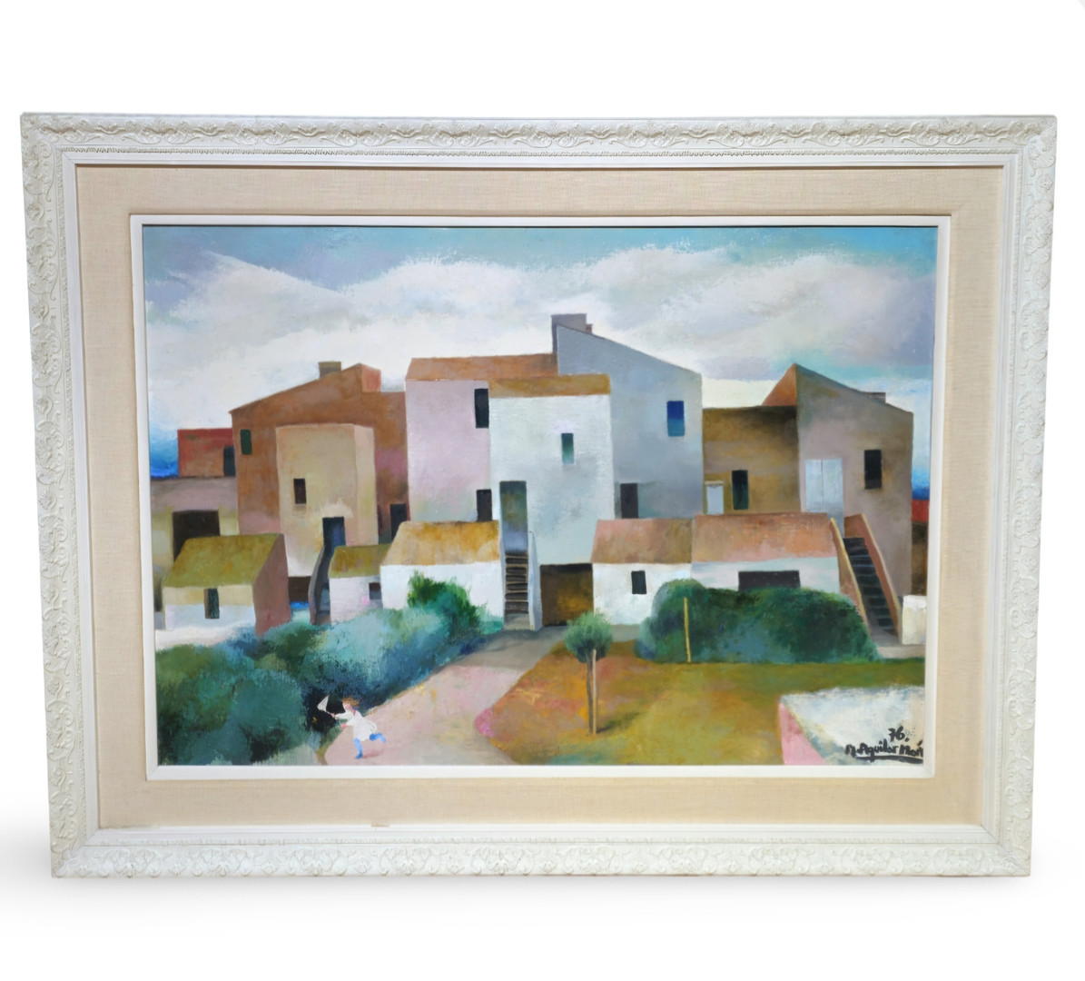 Vista de pueblo. Óleo sobre lienzo.
