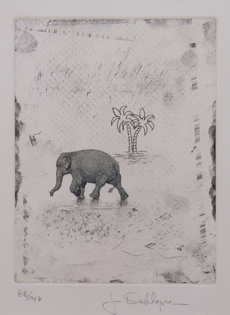 etsning, elefant.