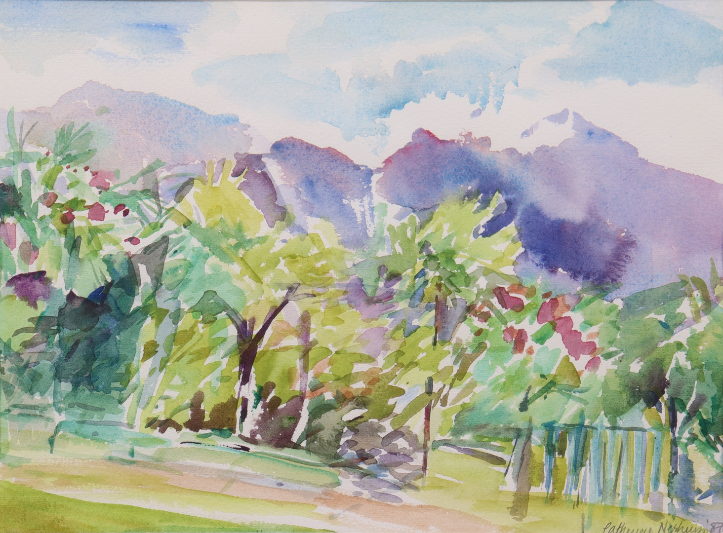 akvarell, "Hage fra Garda".