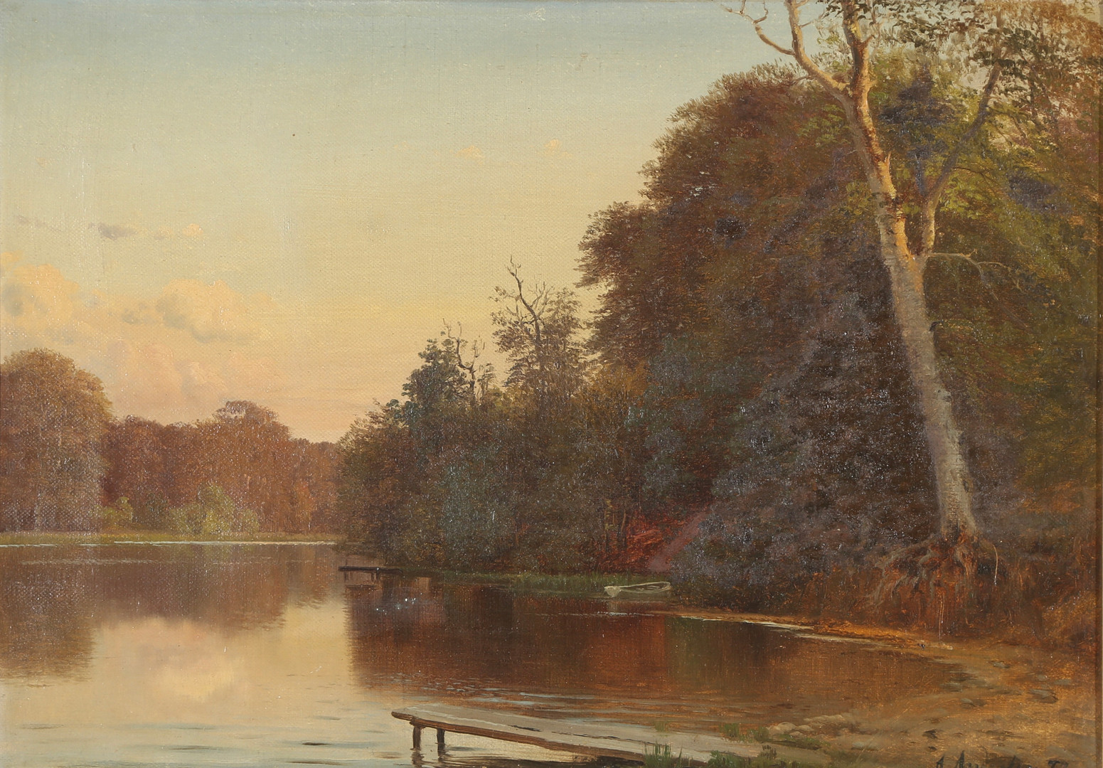 ANDERSEN. Skovsø, olie på lærred, 1872.