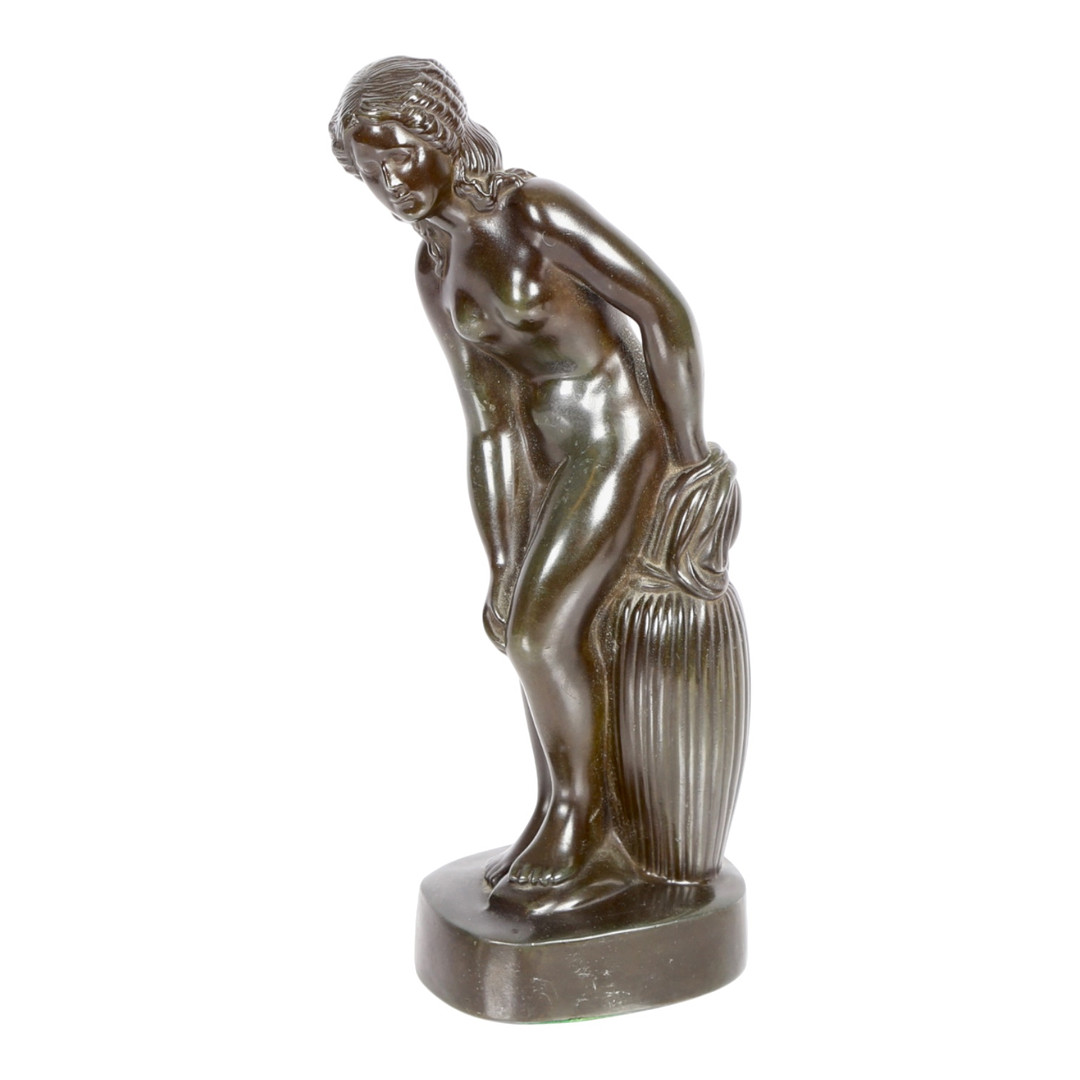 Nøgen kvinde med vase, skulptur af diskometal, dessin 2300.