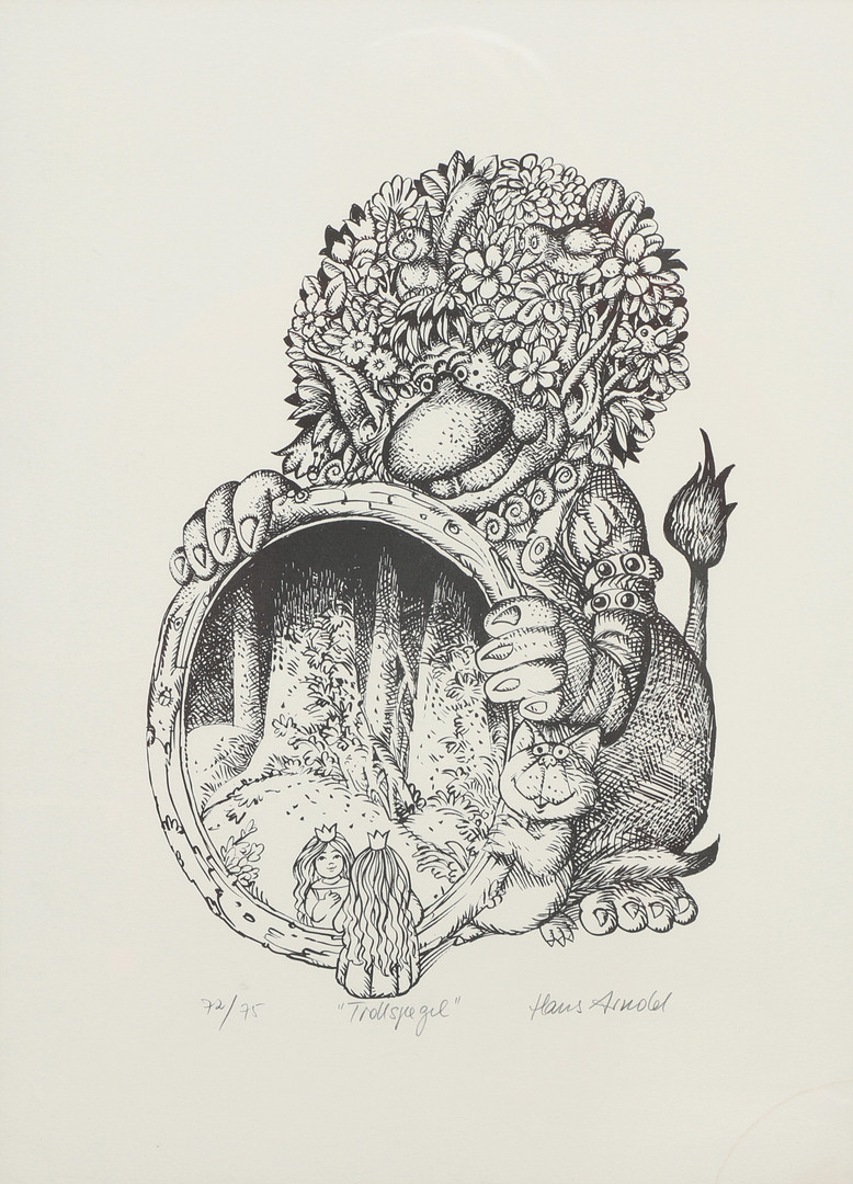 Litografi, "Trollspegel", signerad, numrerad 72/75.