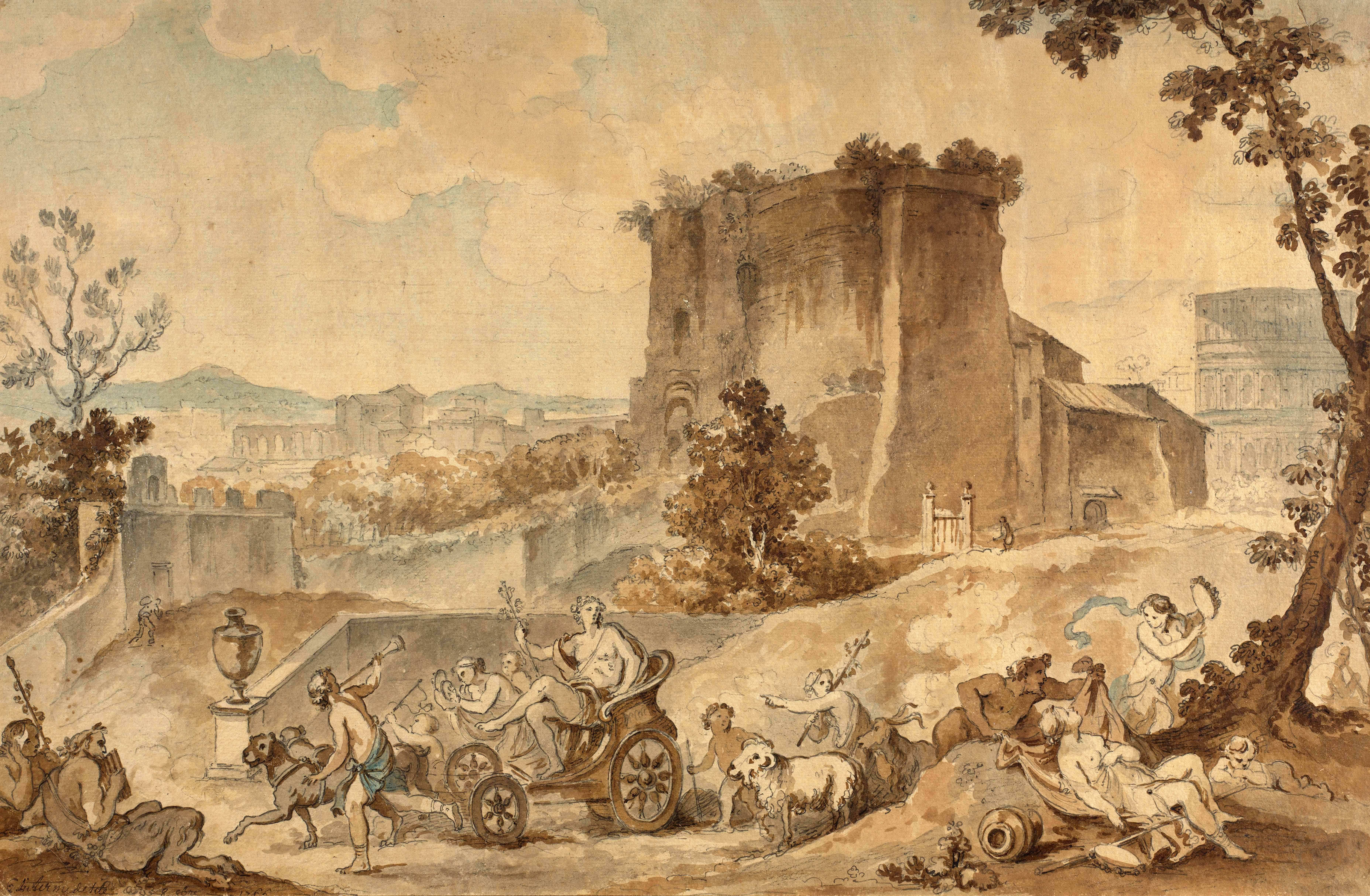 Paysage avec bacchanales devant les thermes de Titus, le Colisée en arrière-plan