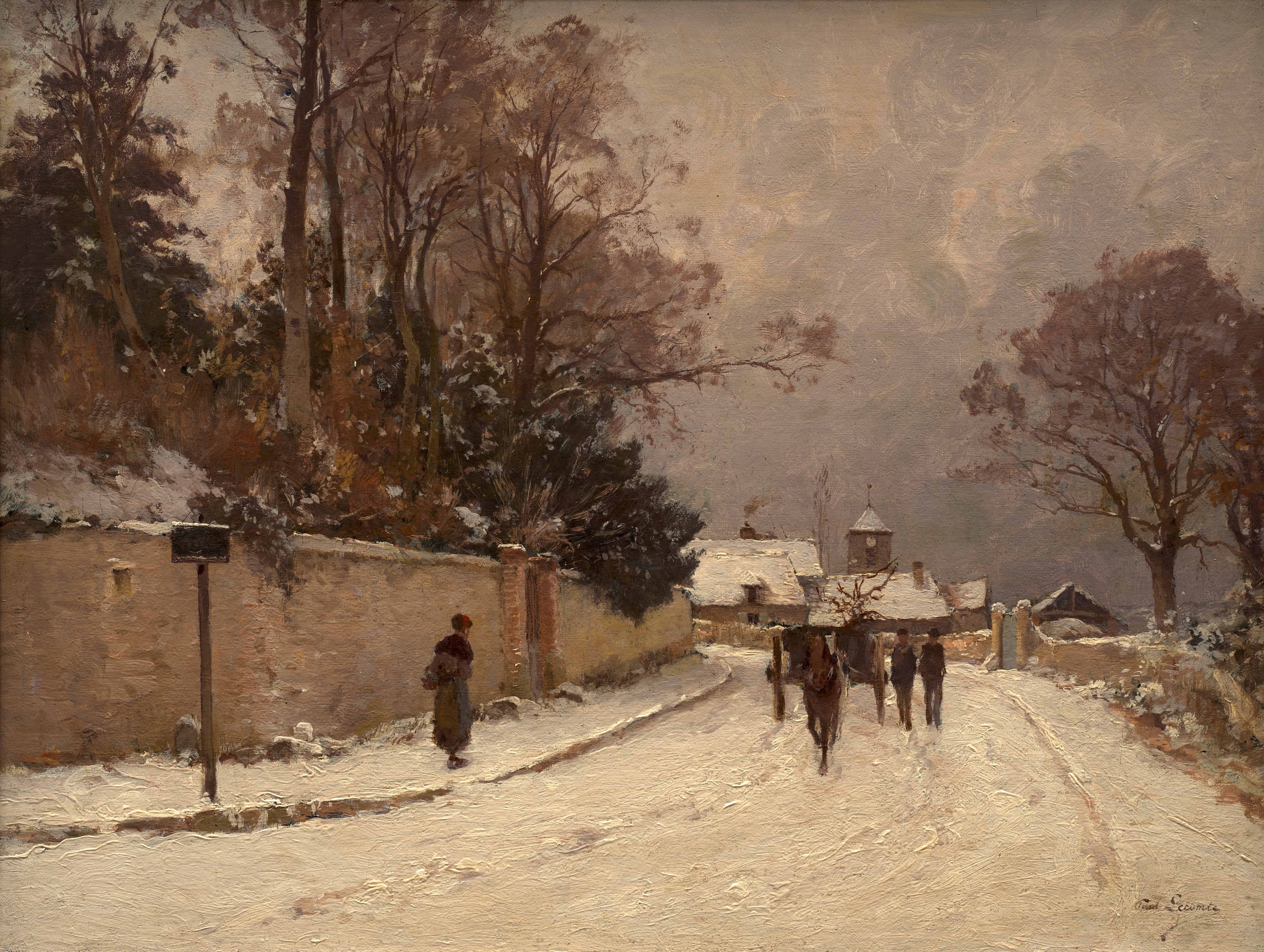 Route de village sous la neige