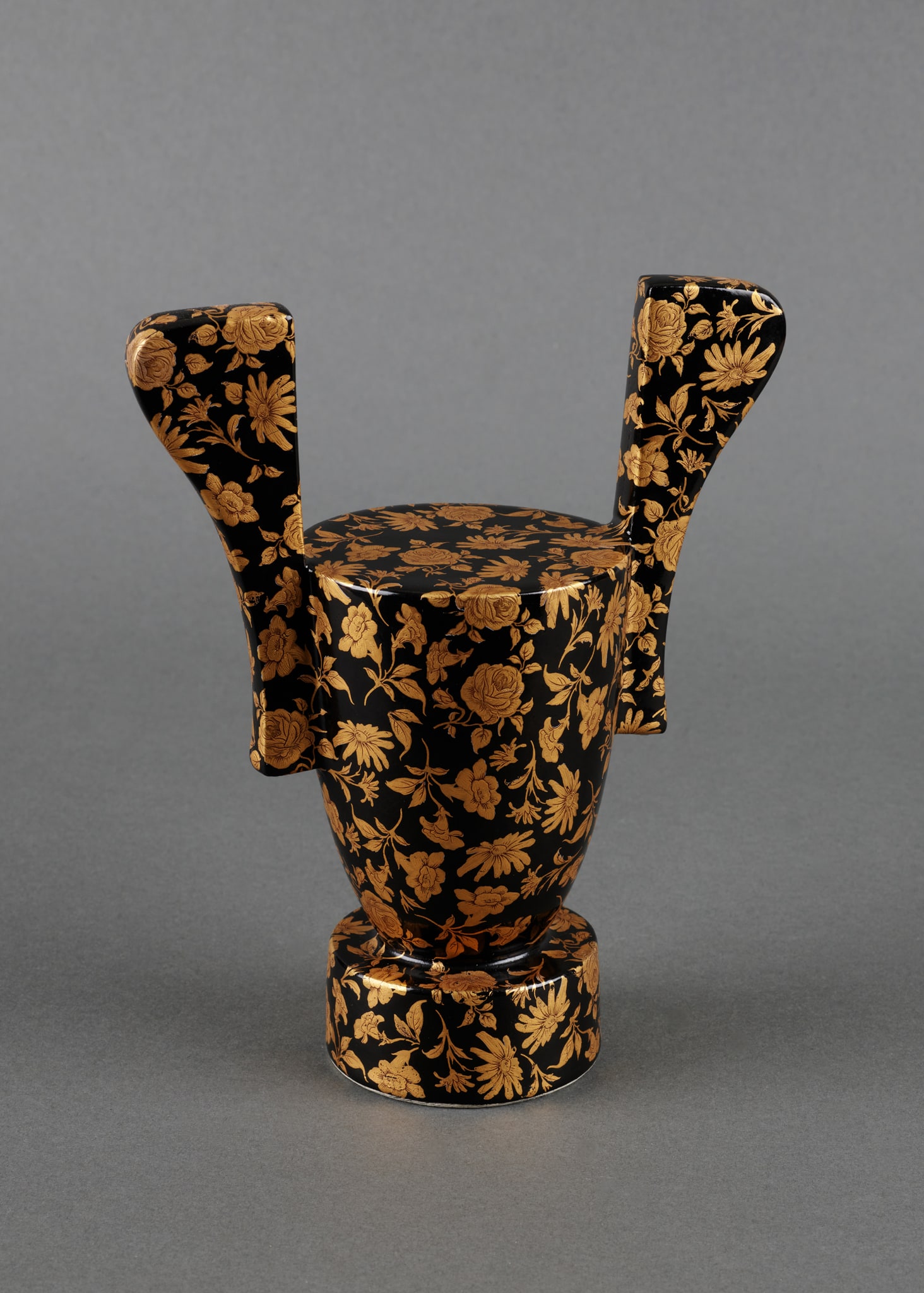 Black Vase with Gold Flowers
