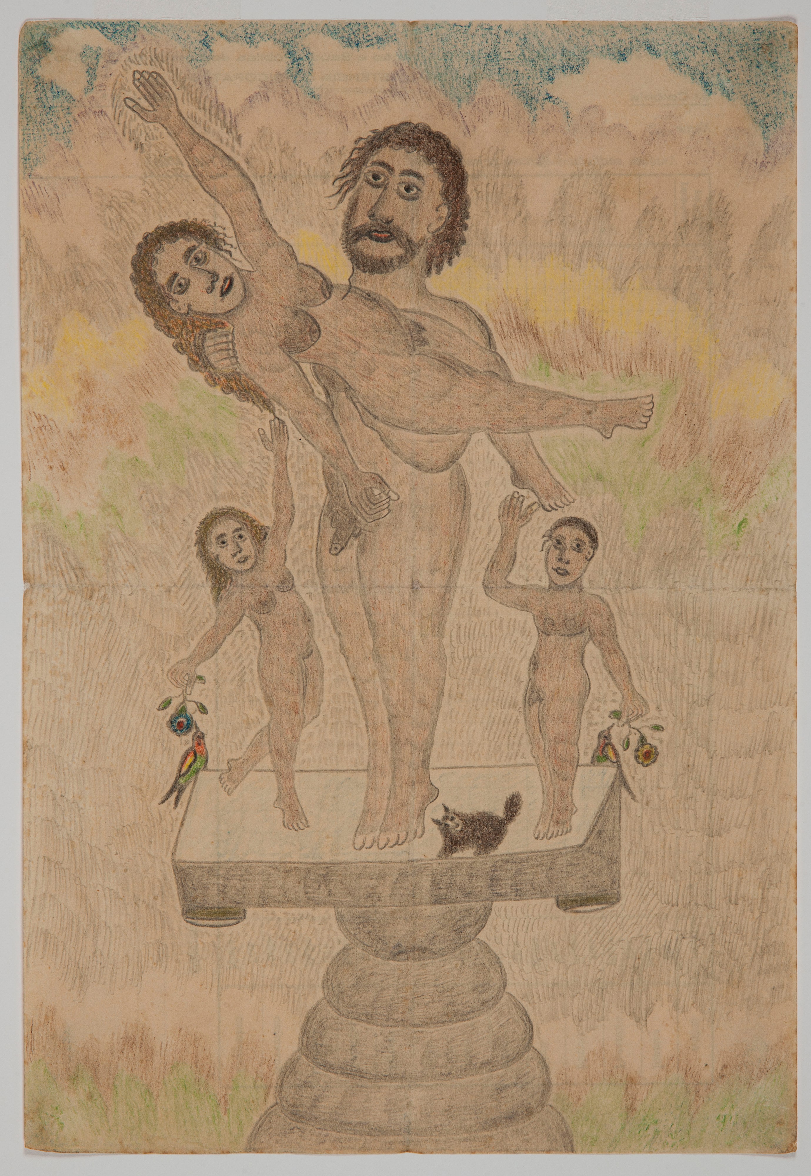 Homem sobre pedestal, com mulher levantada