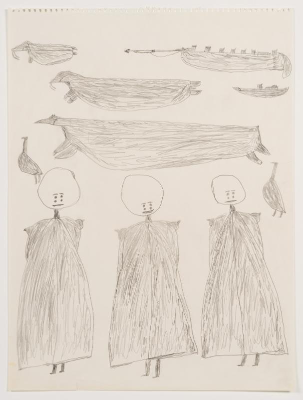 Untitled (figures, animals and hunting boats)