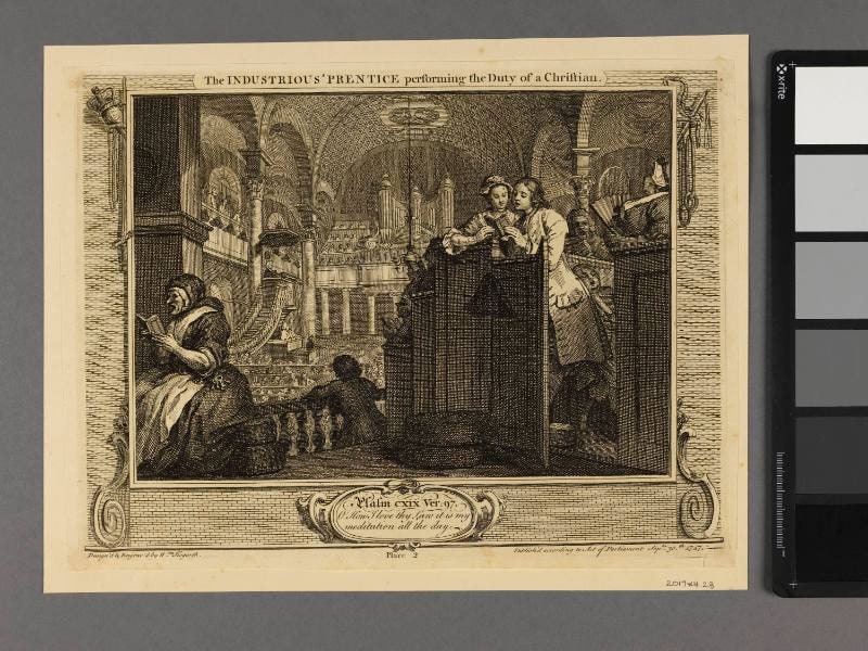Plate 2 The Industrious' Prentice performing the Duty of a Christian, Industry and Idleness