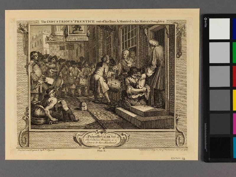 Plate 6 "The Industrious' Prentice out of His Time and Married to his Mother's Daughter", Industry and Idleness