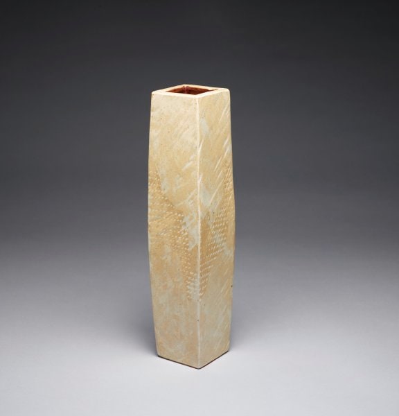 Tall Undulating Squared Silhouette Vase with Marblized and Textured Surface