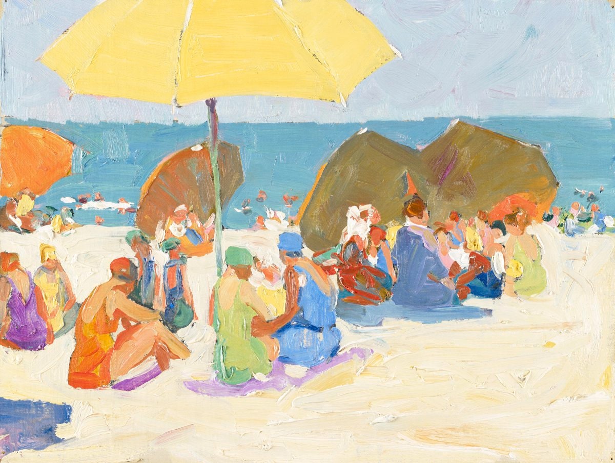 Beach Scene with Yellow Umbrella