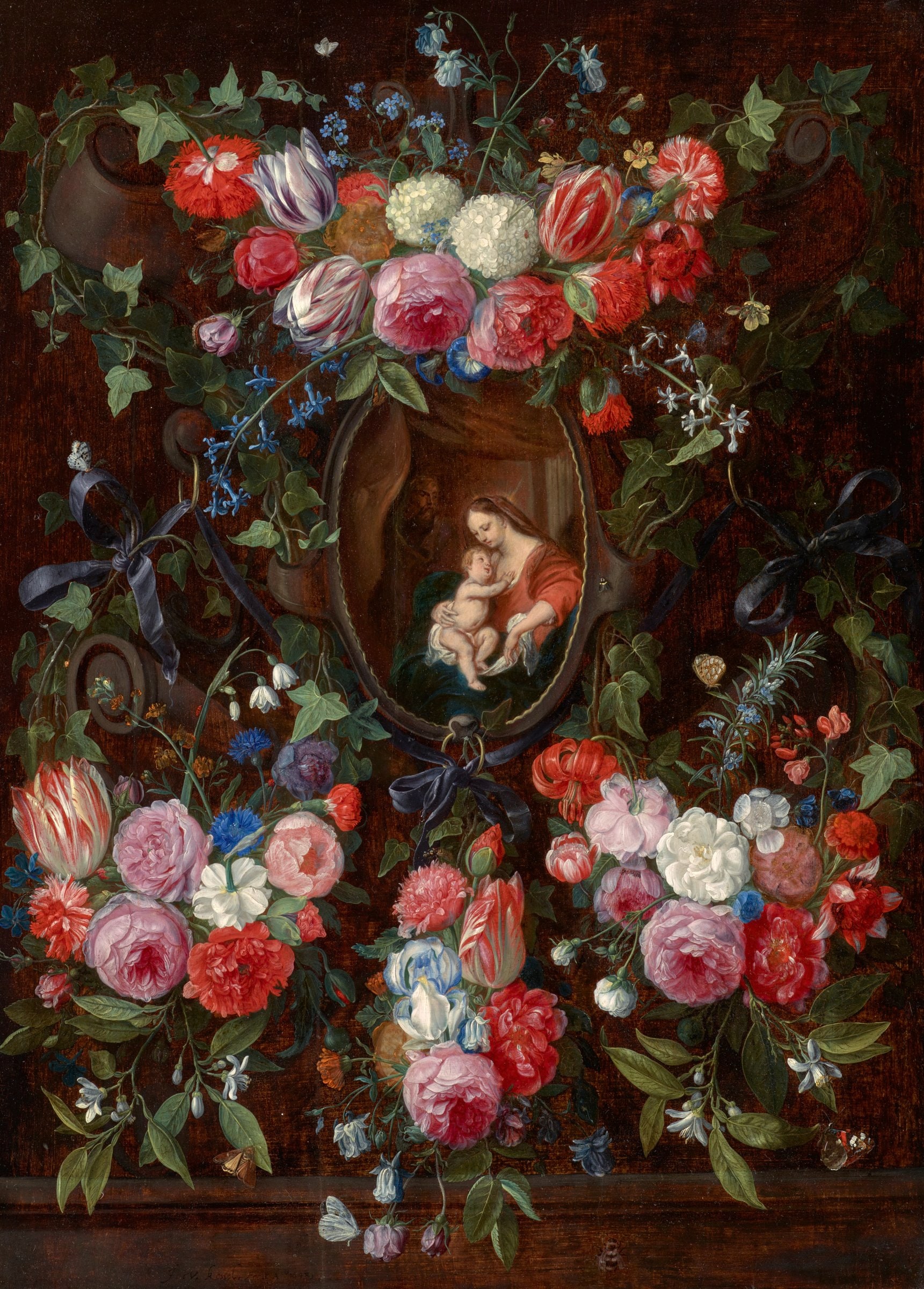 Floral Garland with Holy Family