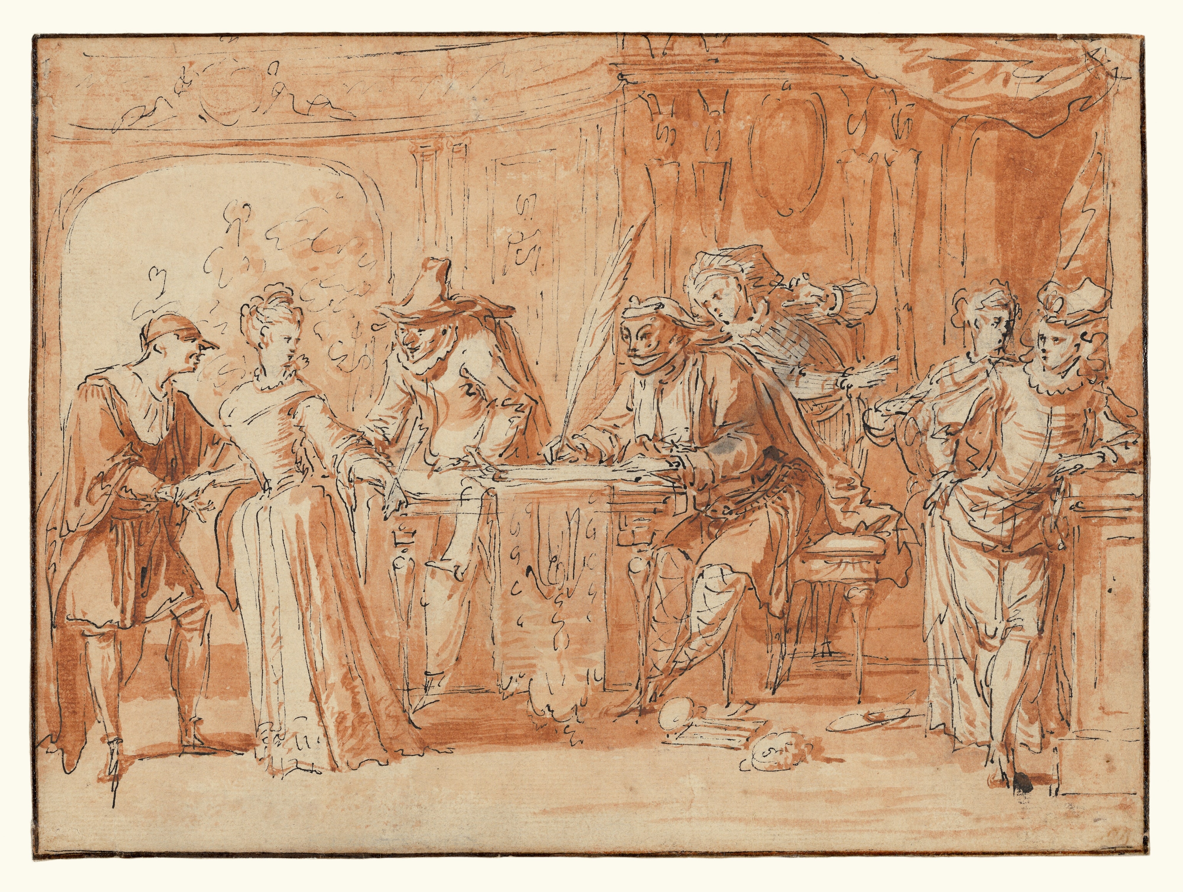 Scene from the Italian Comedy (recto); Figure Study (verso)