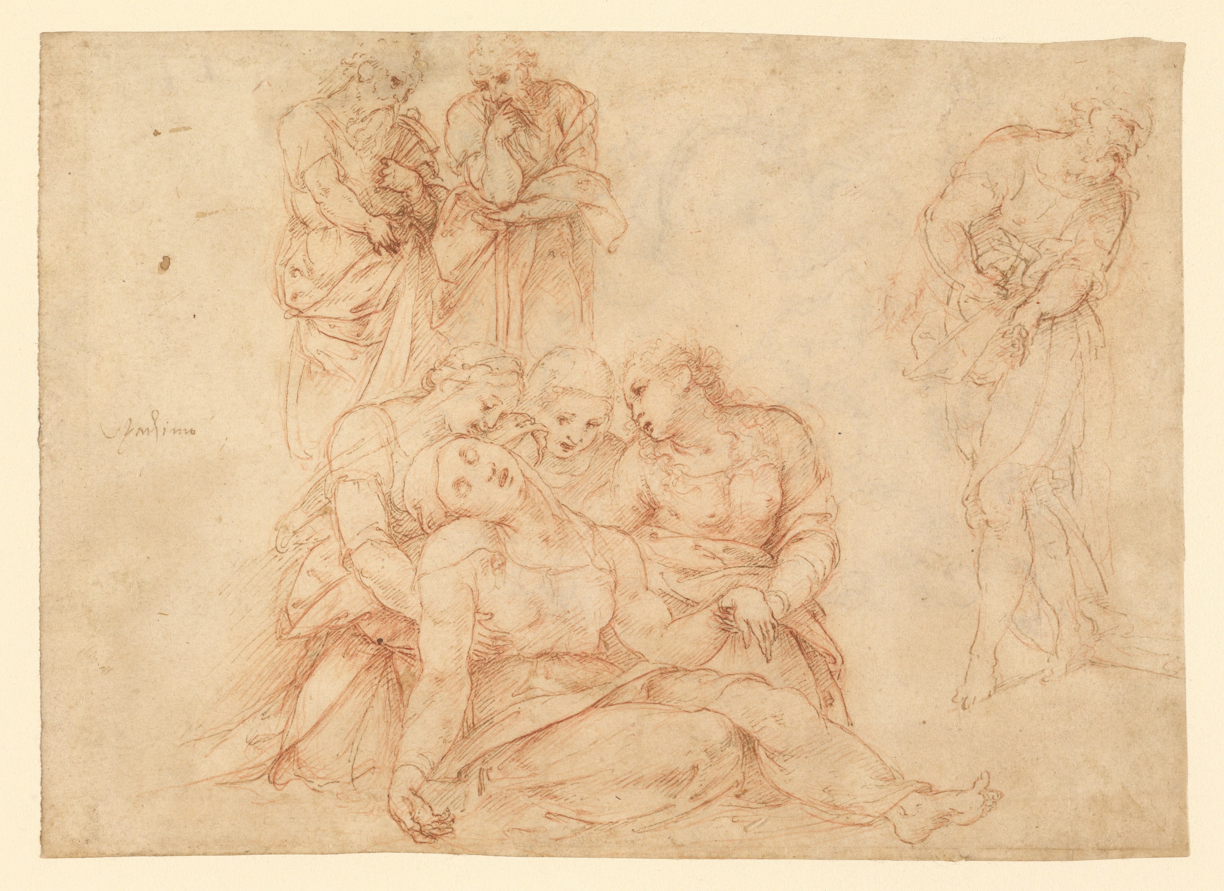 The Swooning Virgin Supported by Three Holy Women and Three Studies of Men (recto); Saint George and the Dragon (verso)
