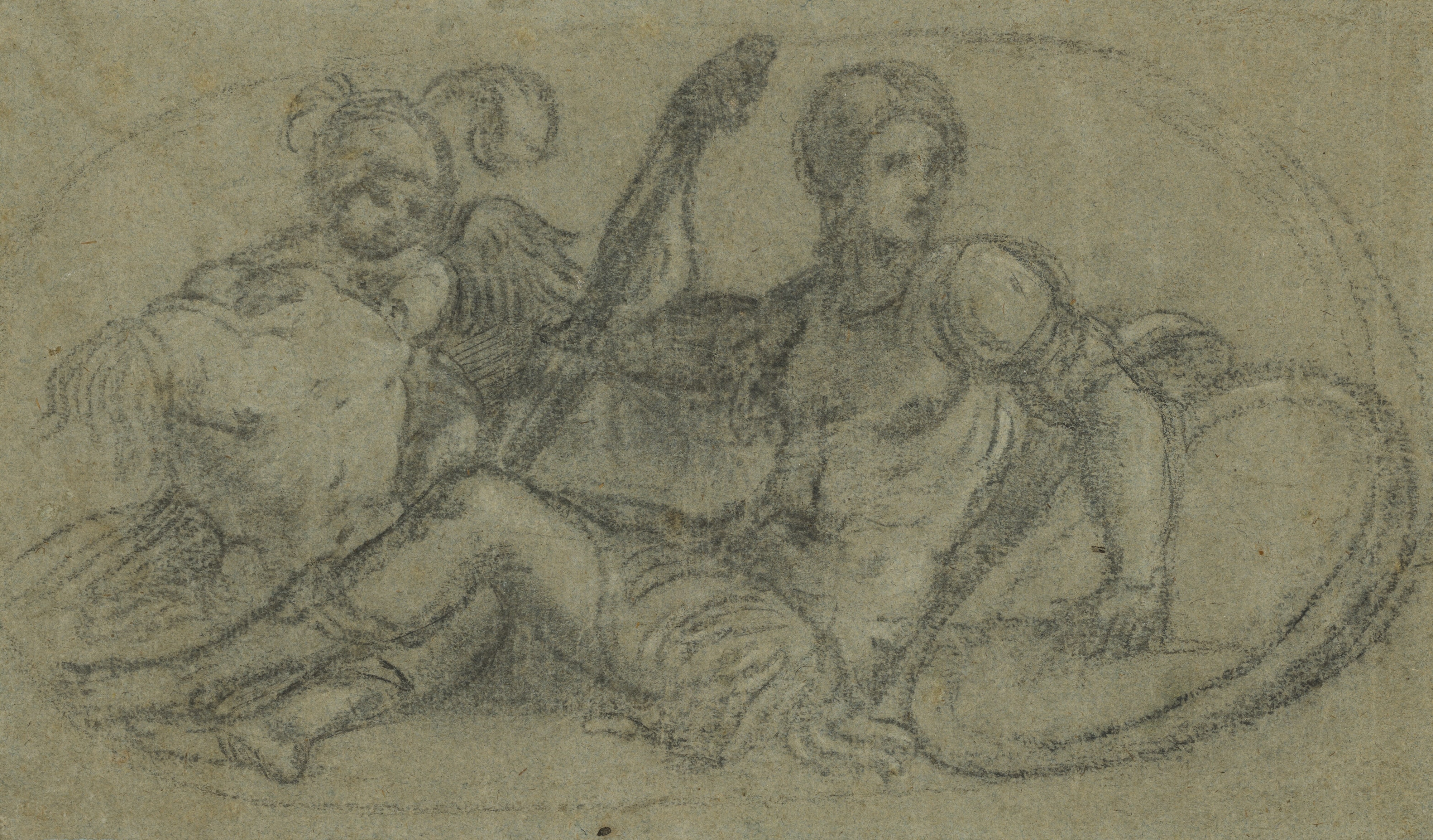 Seated Male Figure with Putto and Armor