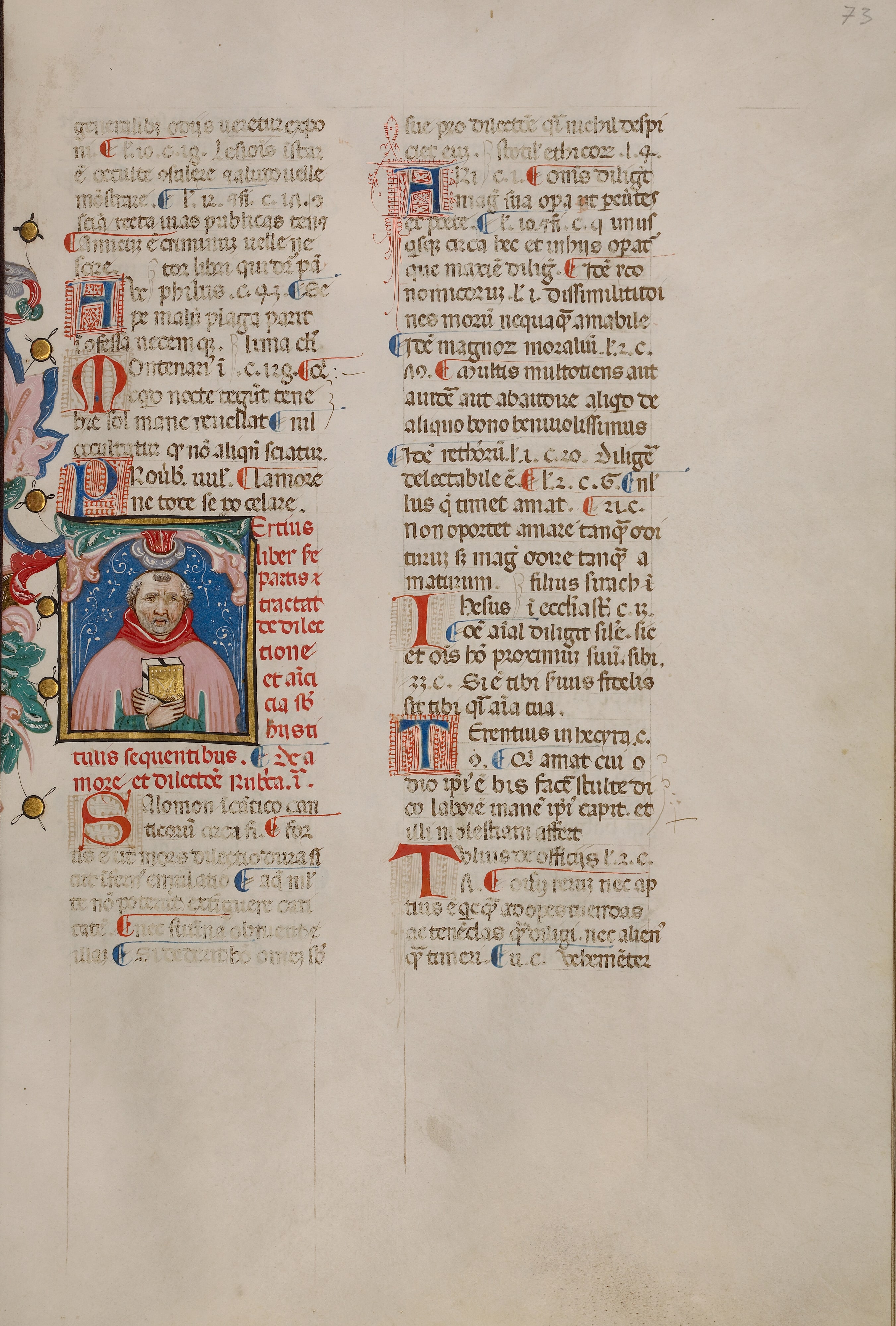 Initial T: Bust Portrait of a Bald-Headed Man