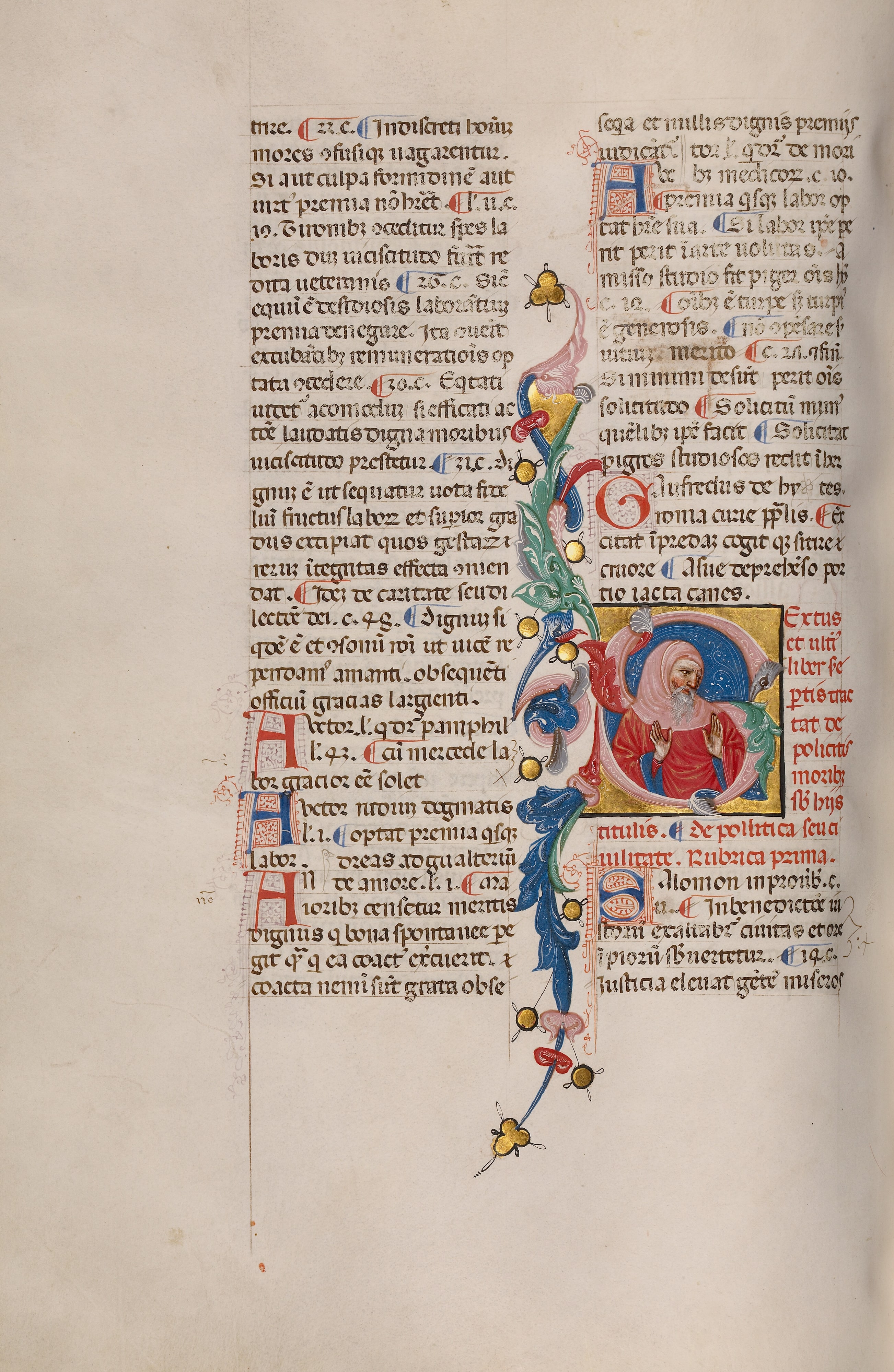 Initial S: Bust Portrait of a Bearded Man in Prayer
