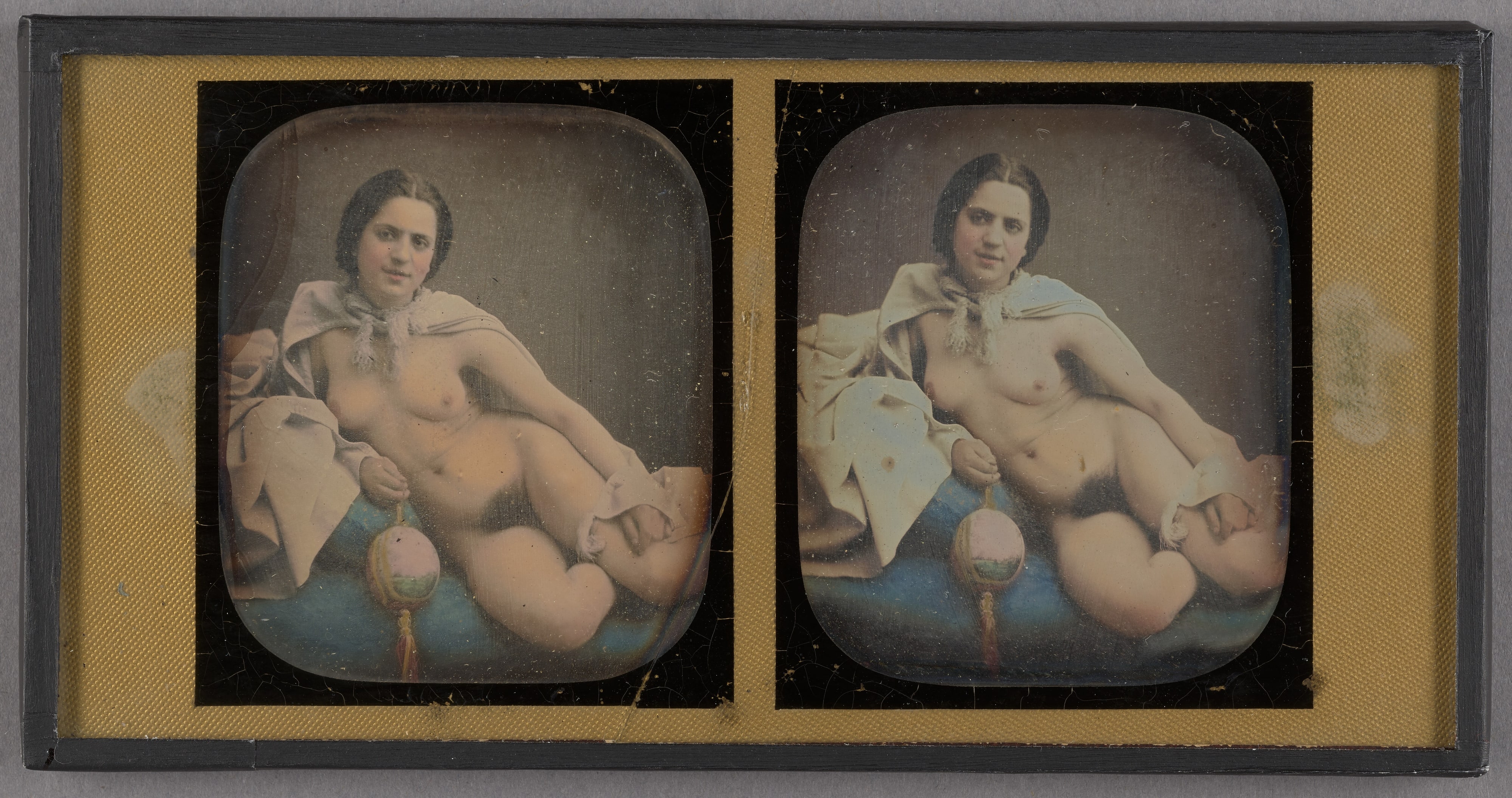 [Female Nude on Couch in Robe Holding a Chinese-like Lantern]