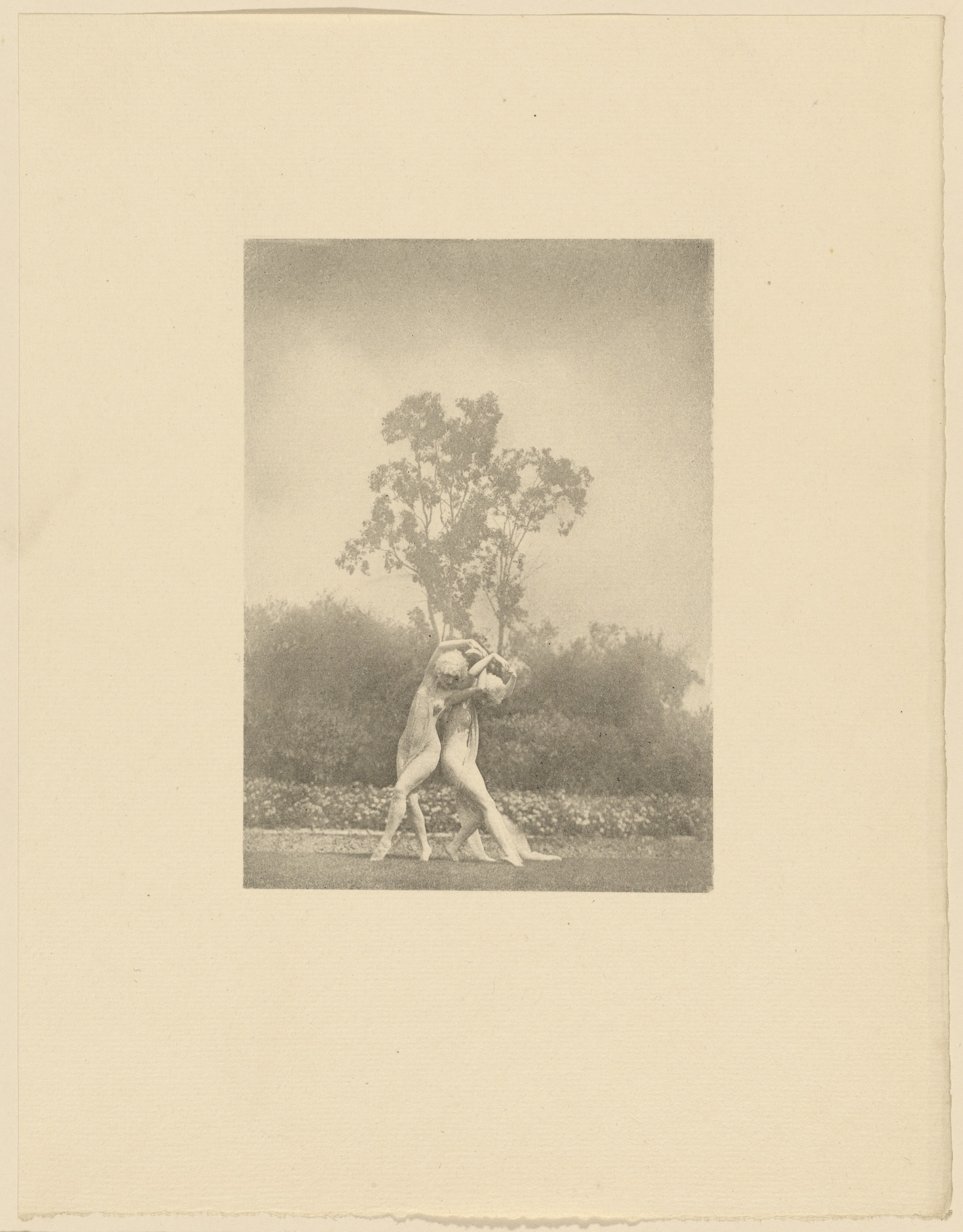 [Two Partially Nude Women in Blond Wigs Posed Outside with Arms Locked]