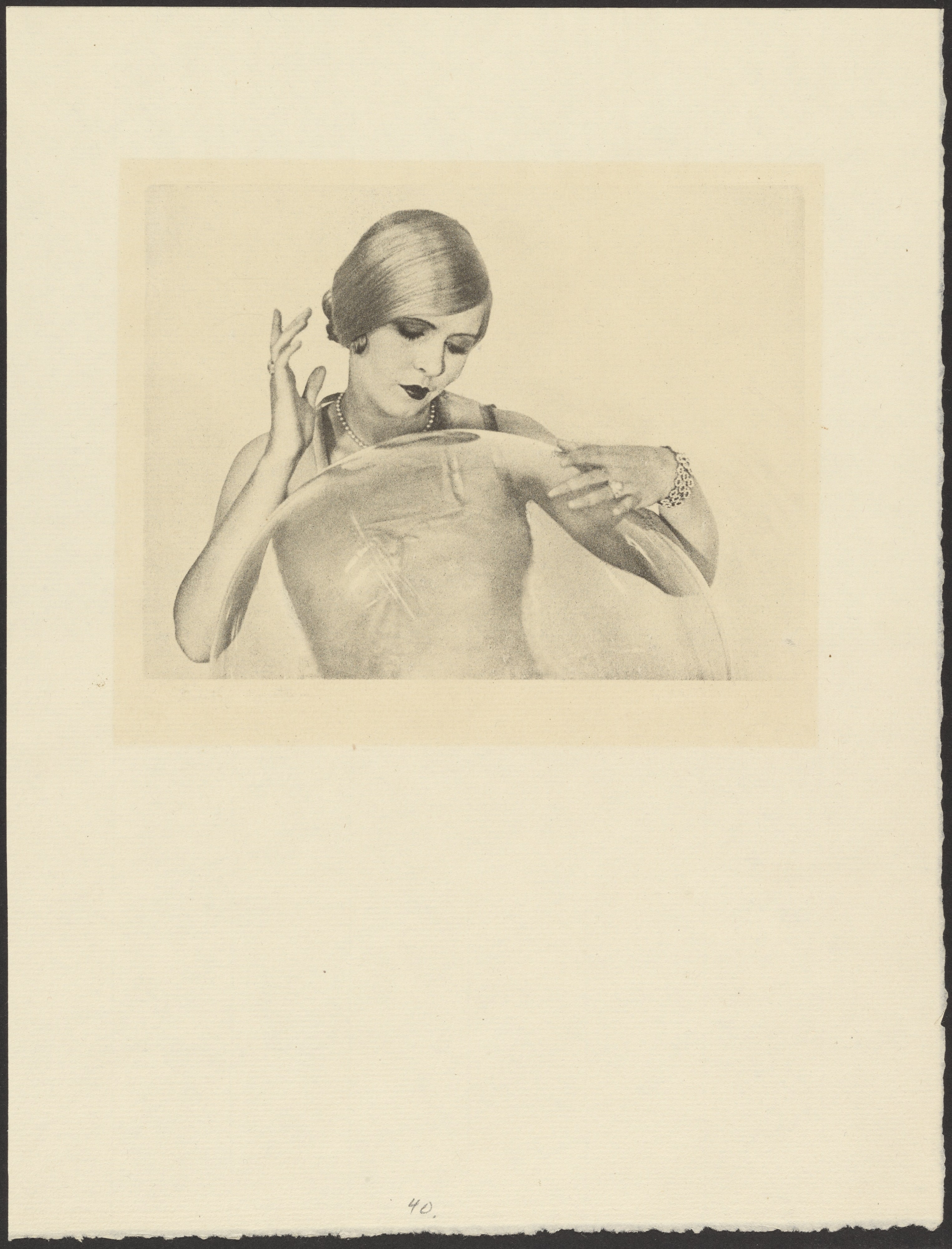 [Woman Touching Large Glass Ball]