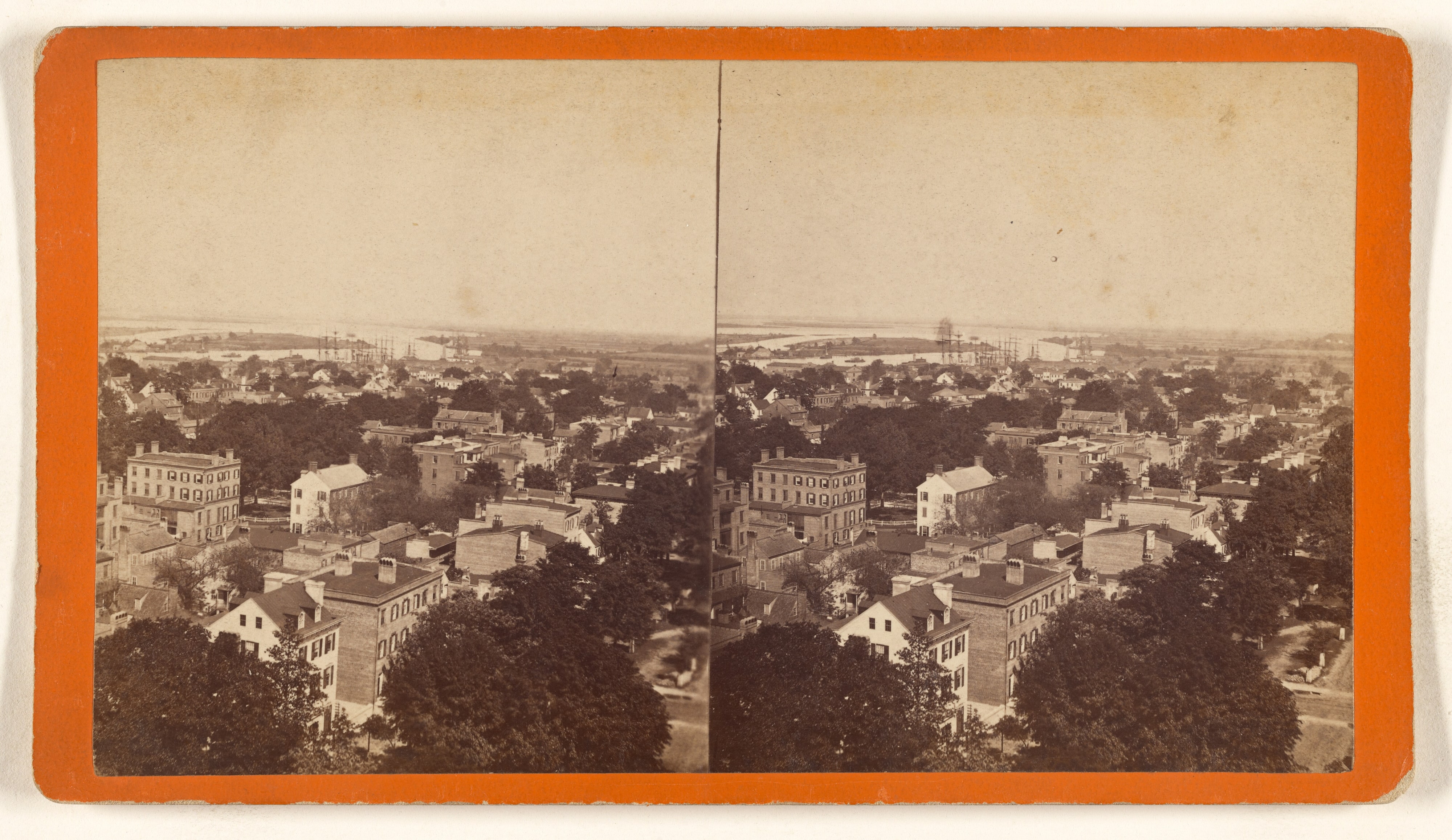 Panoramic View of Savannah from the Independent Presbyterian Church, looking East, showing Oglethorpe Square...Fig Island...